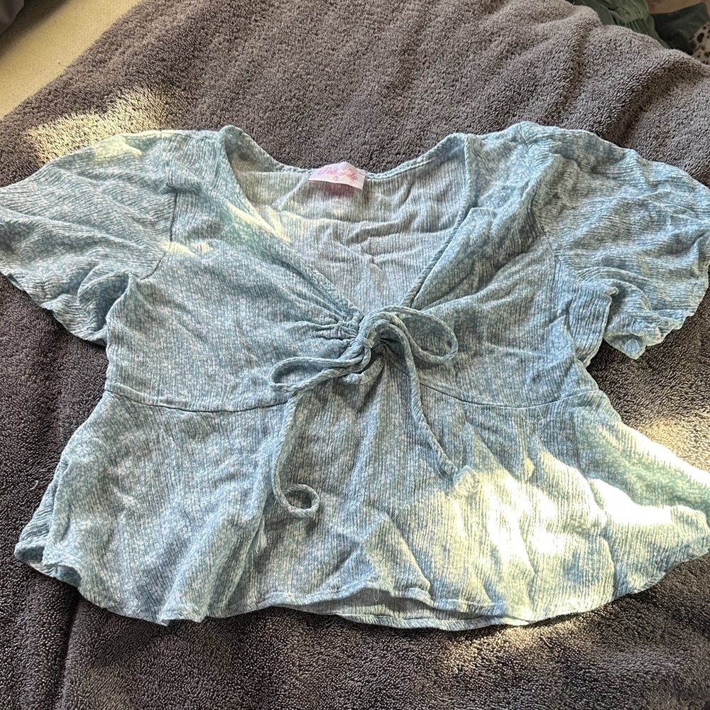 Pink Lily Sky Blue Textured Blouse